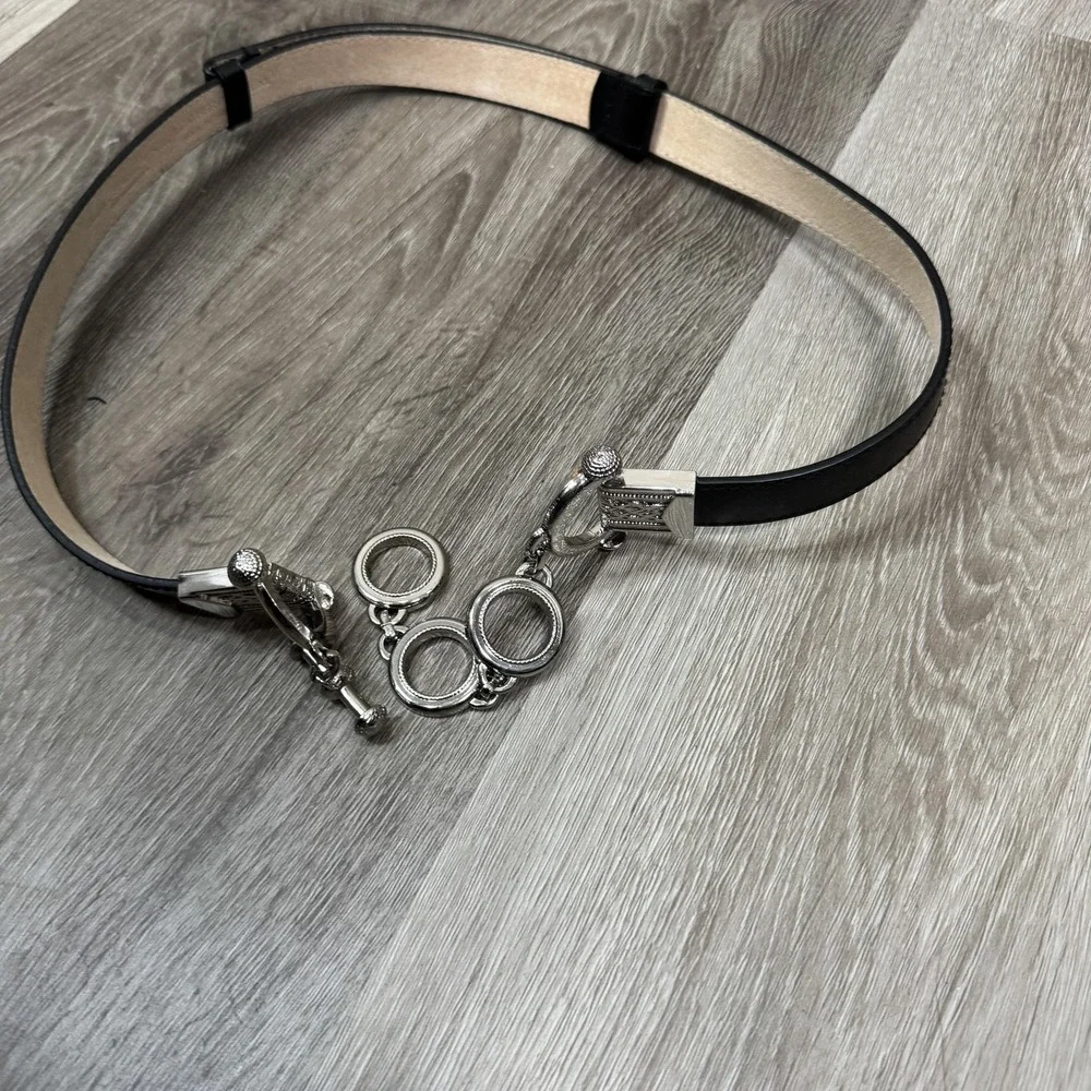 Lake Short‎ Drive Belt Womens L/XL Black Leather Silver Tone Chain Toggle Bit